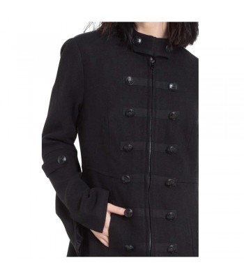 Women Military Style Coat Gothic Button Design with Zipper Front Frock Style Long Coat